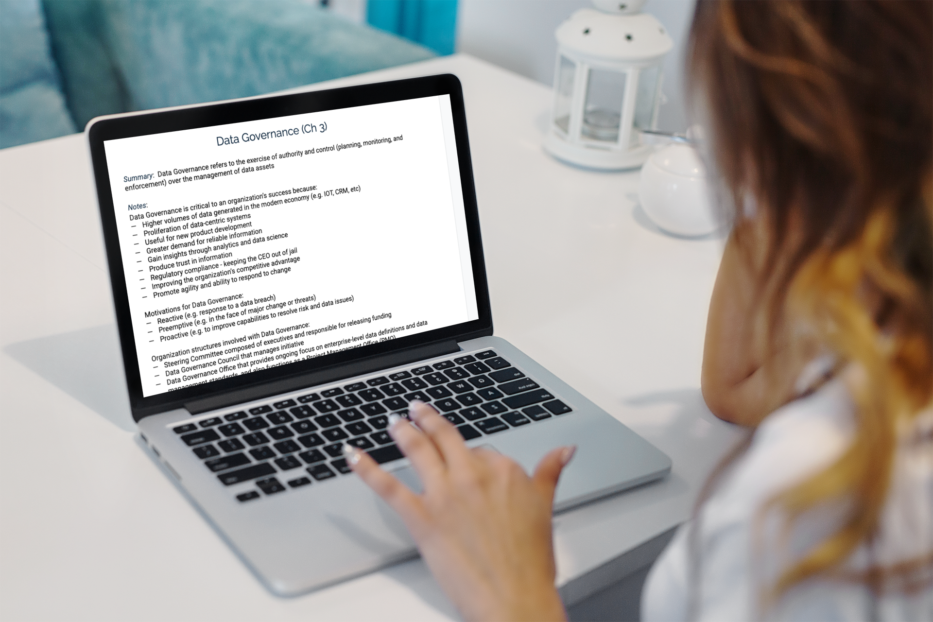 woman reviewing notes